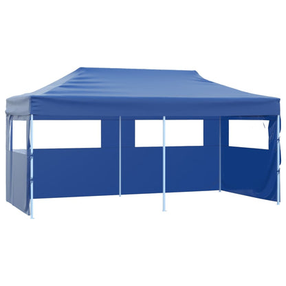 Tente de fête professionnelle pliable avec 4 parois latérales 3×6m bleu acier