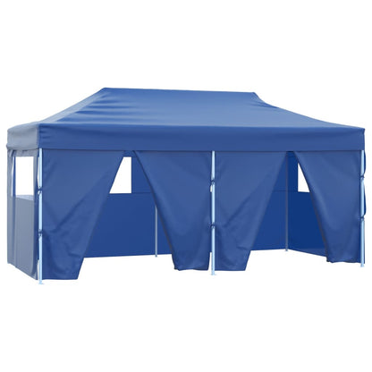 Tente de fête professionnelle pliable avec 4 parois latérales 3×6m bleu acier