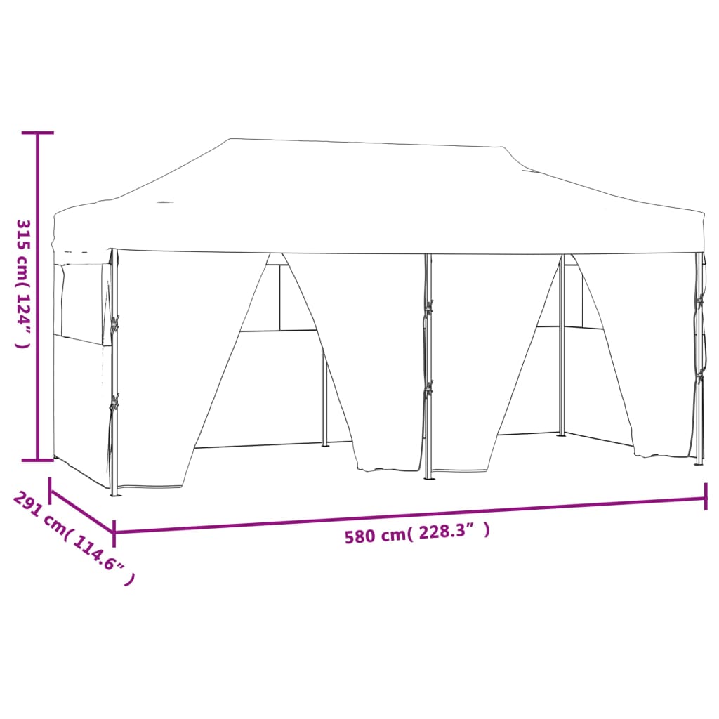 Tente de fête professionnelle pliable avec 4 parois latérales 3×6m bleu acier