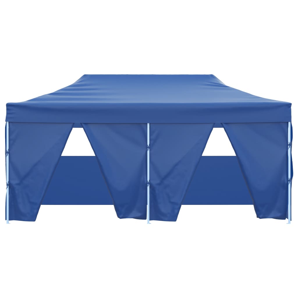 Tente de fête professionnelle pliable avec 4 parois latérales 3×6m bleu acier