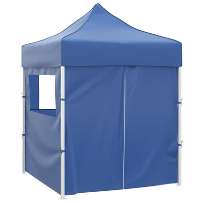 Tente de fête professionnelle pliable avec 4 parois latérales 2×2m bleu acier