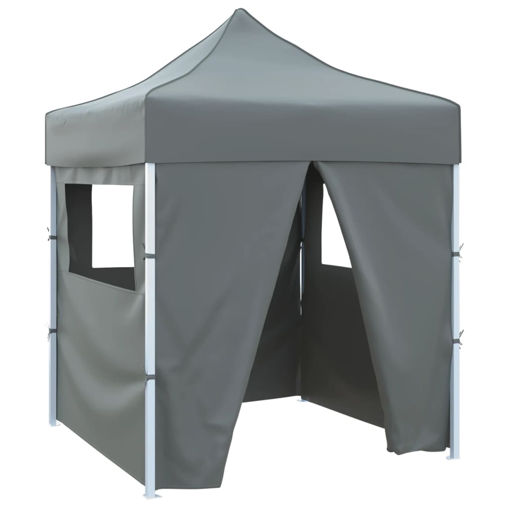 Tente de fête professionnelle pliable avec 4 parois latérales 2×2m en acier anthracite