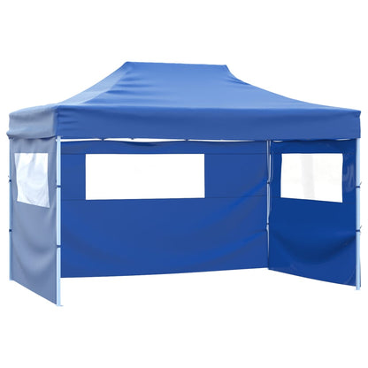 Tente de fête professionnelle pliable avec 3 parois latérales 3×4m bleu acier