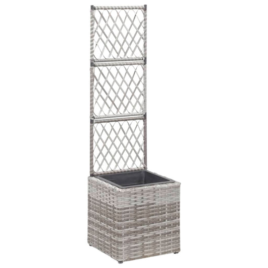 Cama elevada con enrejado 1 macetero 30x30x107 cm polirratán gris