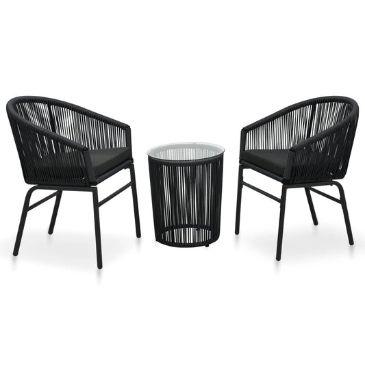 3-tlg. Bistro-Set mit Kissen PE-Rattan Schwarz