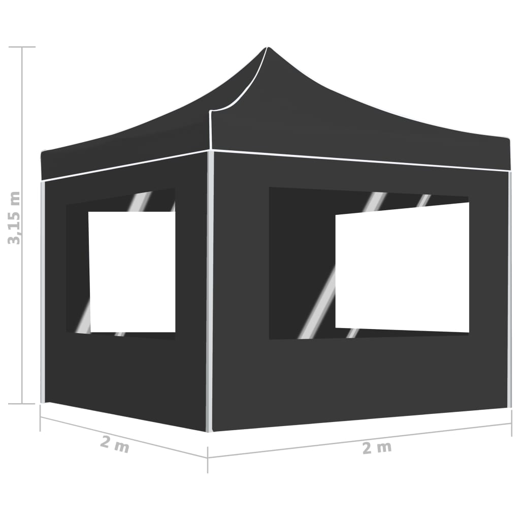 Tente de fête professionnelle pliable avec parois aluminium 2×2m anthracite