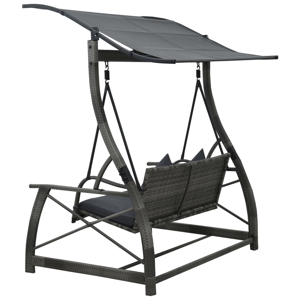 Hollywoodschaukel 3-Sitzer mit Dach Poly Rattan Grau