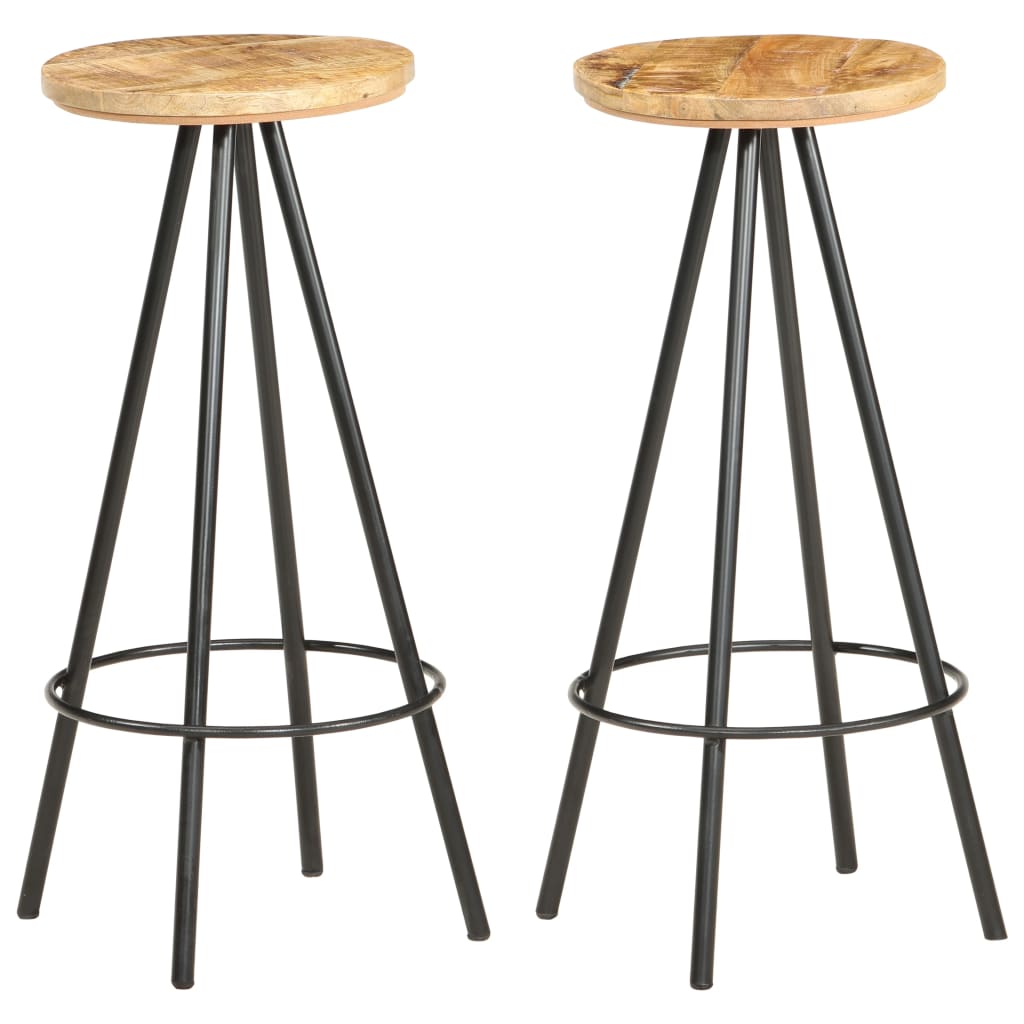 Tabourets de bar 2 pcs. Bois de manguier brut