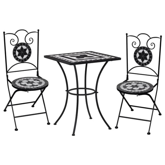 3-tlg. Bistro-Set Mosaik Keramik Schwarz und Weiß