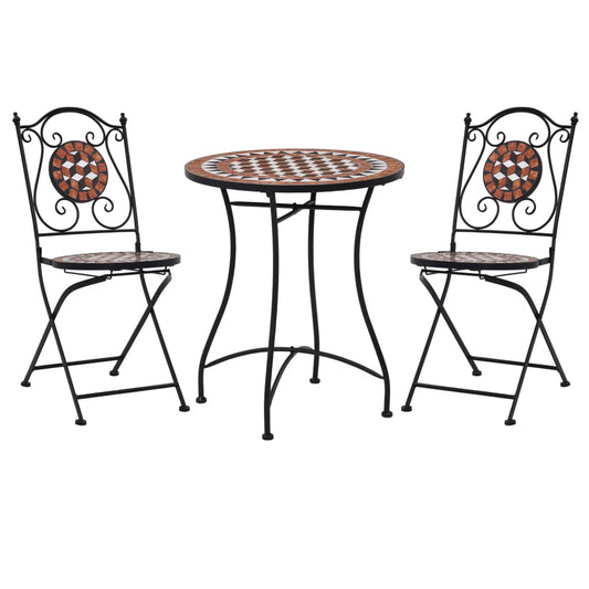 3-tlg. Bistro-Set Mosaik Keramik Terrakotta