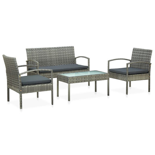 4-tlg. Garten-Lounge-Set mit Auflagen Poly Rattan Grau