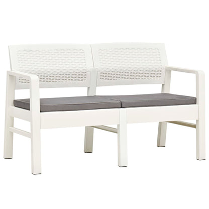 Banc de jardin 2 places avec coussin blanc 120 cm en plastique