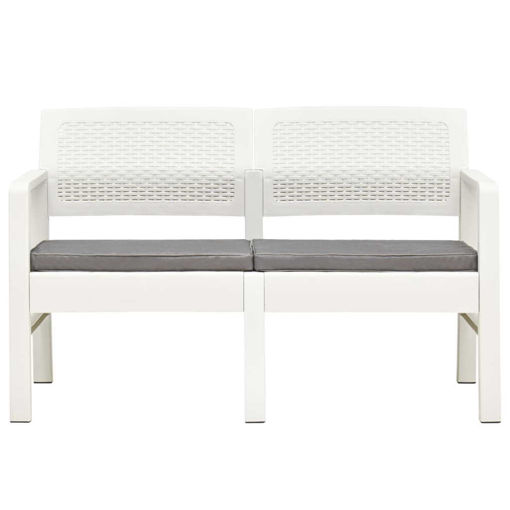 Banc de jardin 2 places avec coussin blanc 120 cm en plastique