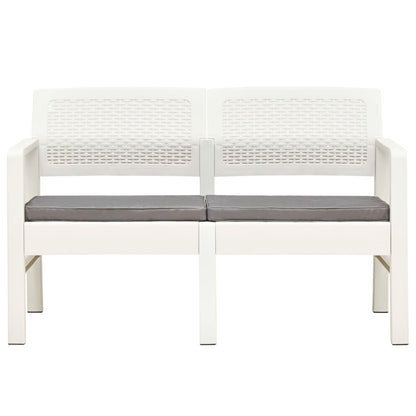 Banc de jardin 2 places avec coussin blanc 120 cm en plastique