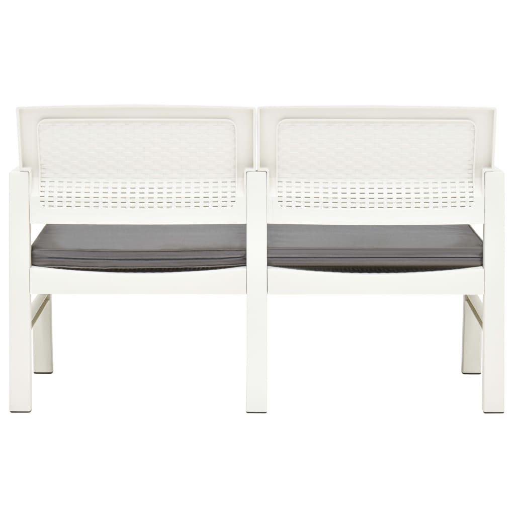 Banc de jardin 2 places avec coussin blanc 120 cm en plastique