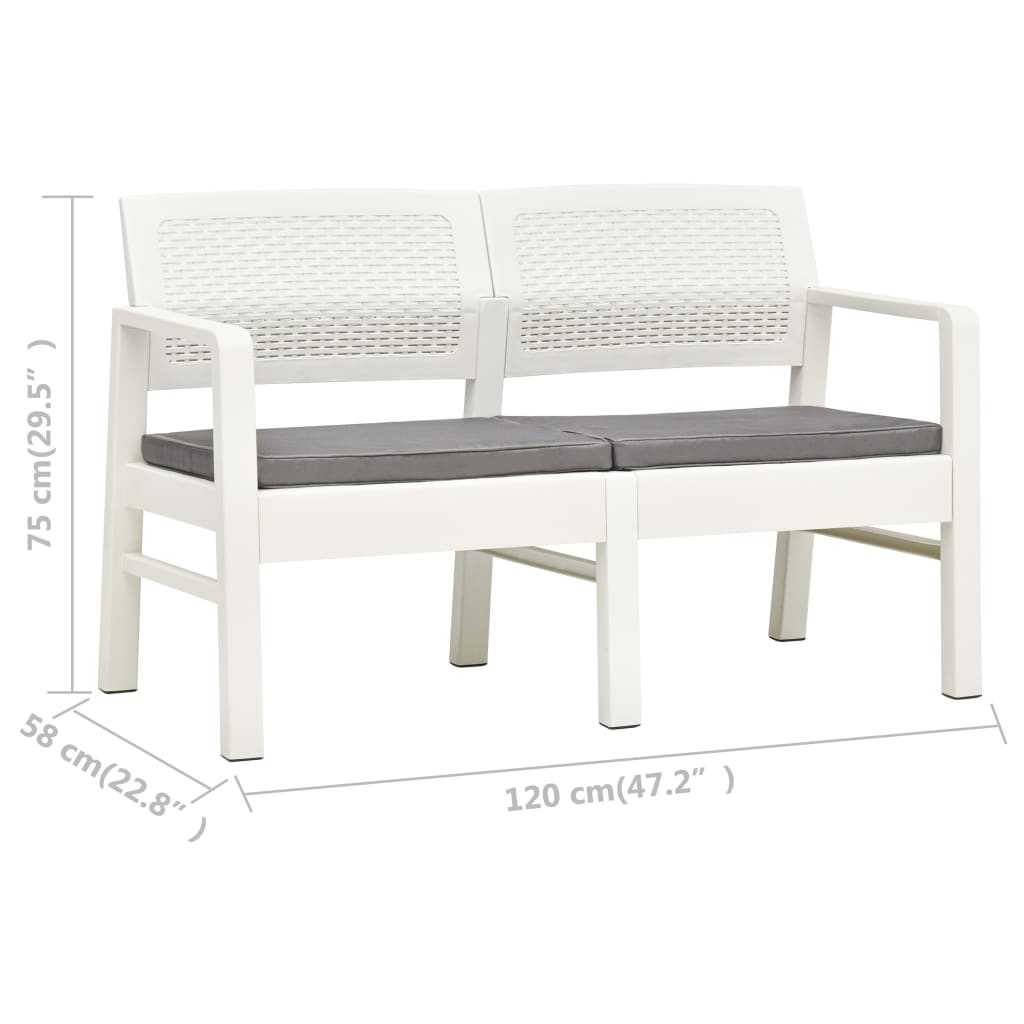 Banc de jardin 2 places avec coussin blanc 120 cm en plastique