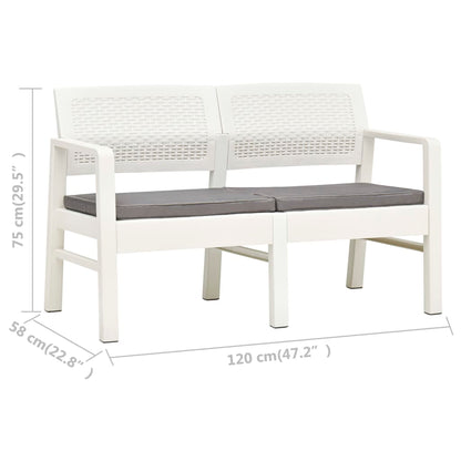 Banc de jardin 2 places avec coussin blanc 120 cm en plastique