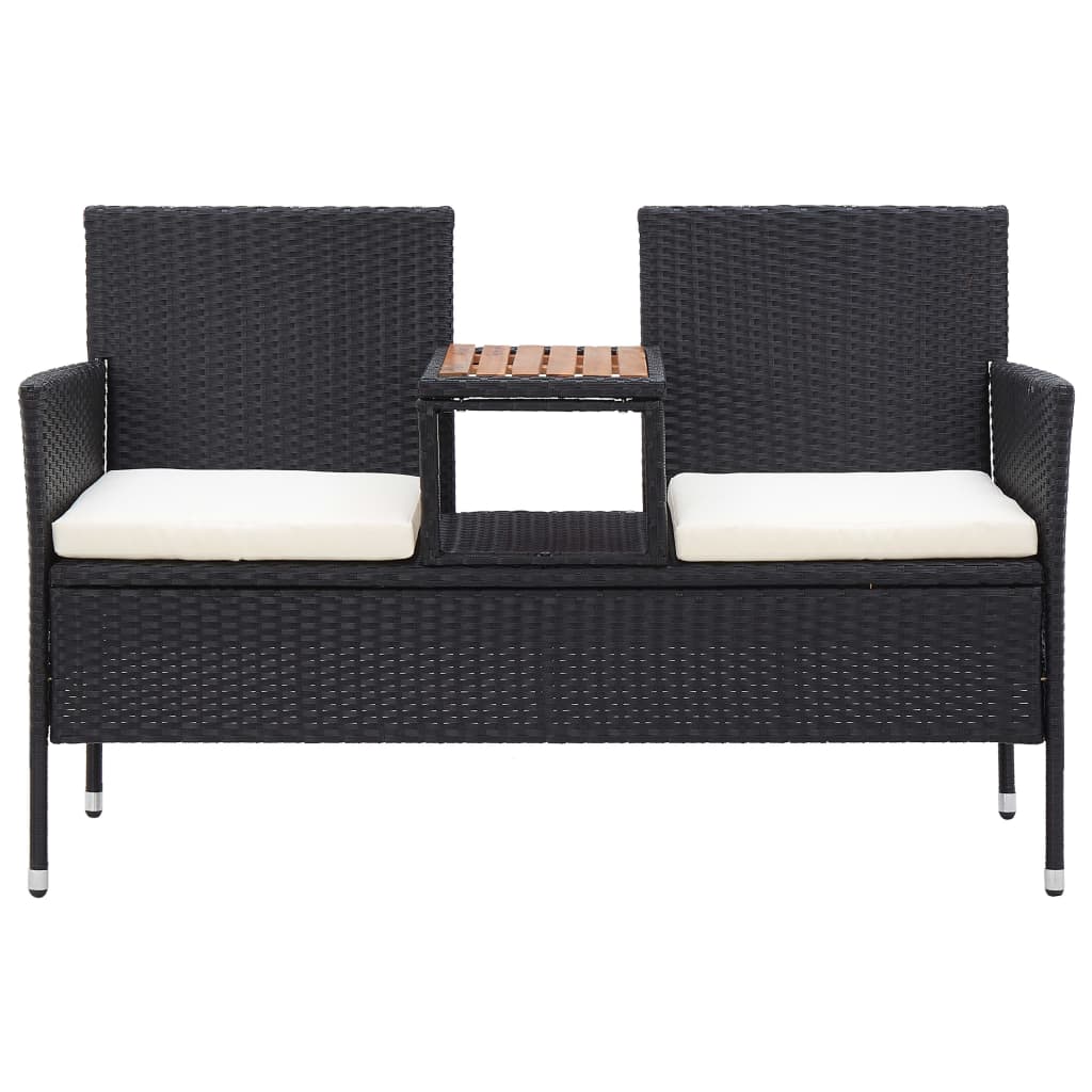 Banc de jardin 2 places avec table à thé 143 cm poly rotin noir