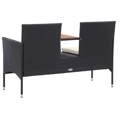 Banc de jardin 2 places avec table à thé 143 cm poly rotin noir