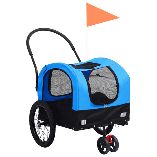 2-in-1 Fahrradanhänger für Hunde und Buggy Blau und Schwarz (63,5 x 92 x 103)