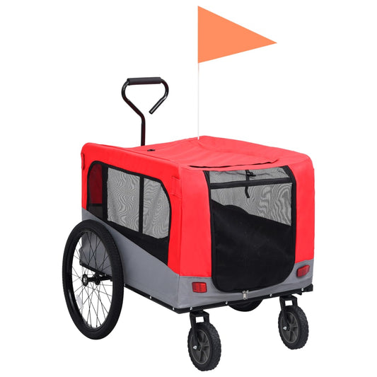 2-in-1 Fahrradanhänger für Hunde und Buggy Rot und Grau (63,5 x 95 x 107)