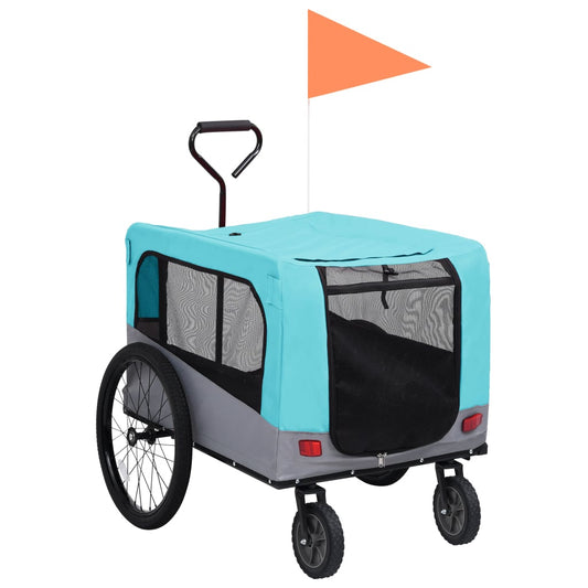 2-in-1 Fahrradanhänger für Hunde und Buggy Blau und Grau (63,5 x 95 x 107)