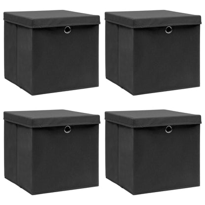 Boîtes de rangement avec couvercles 4 pcs. Tissu noir 32x32x32 cm