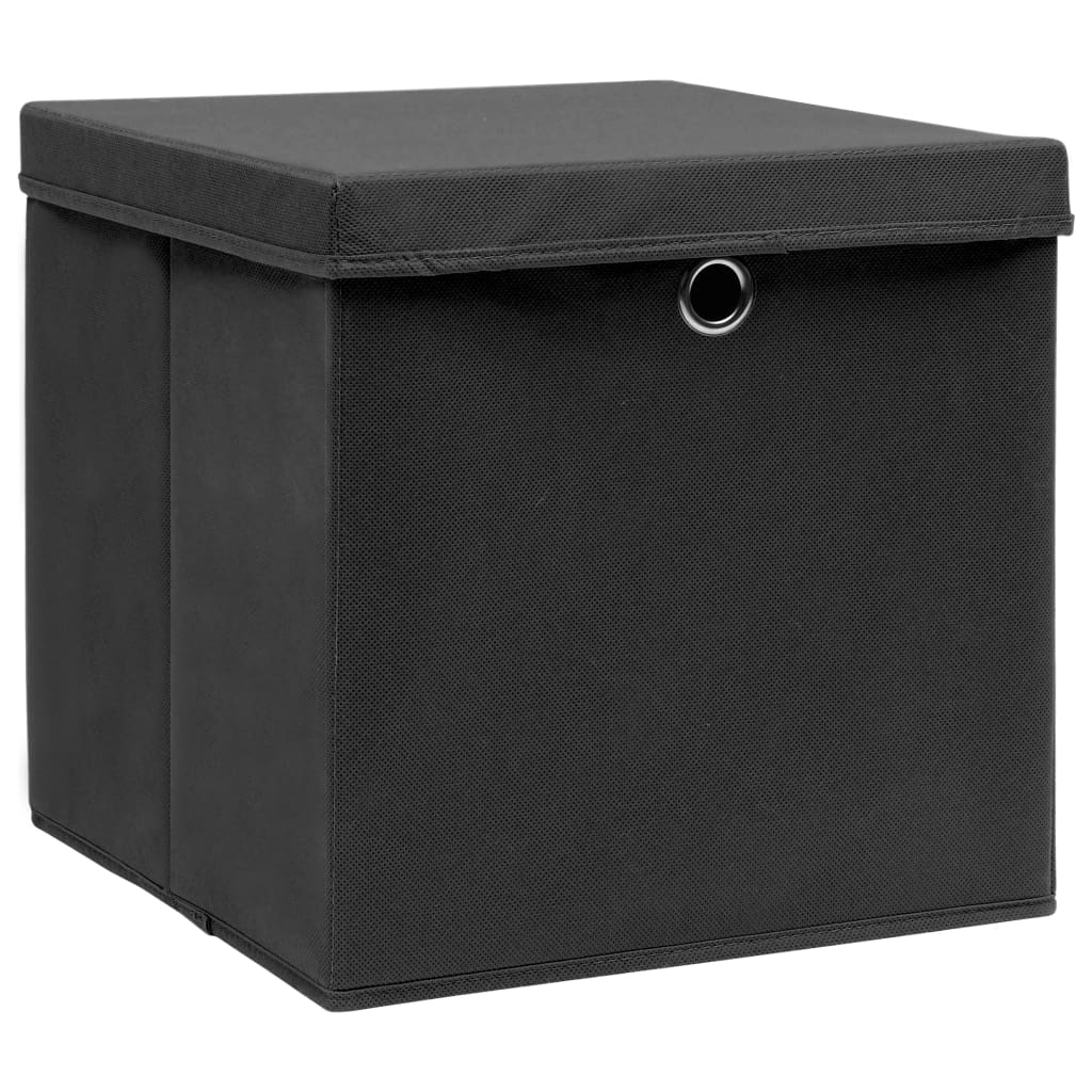 Boîtes de rangement avec couvercles 4 pcs. Tissu noir 32x32x32 cm