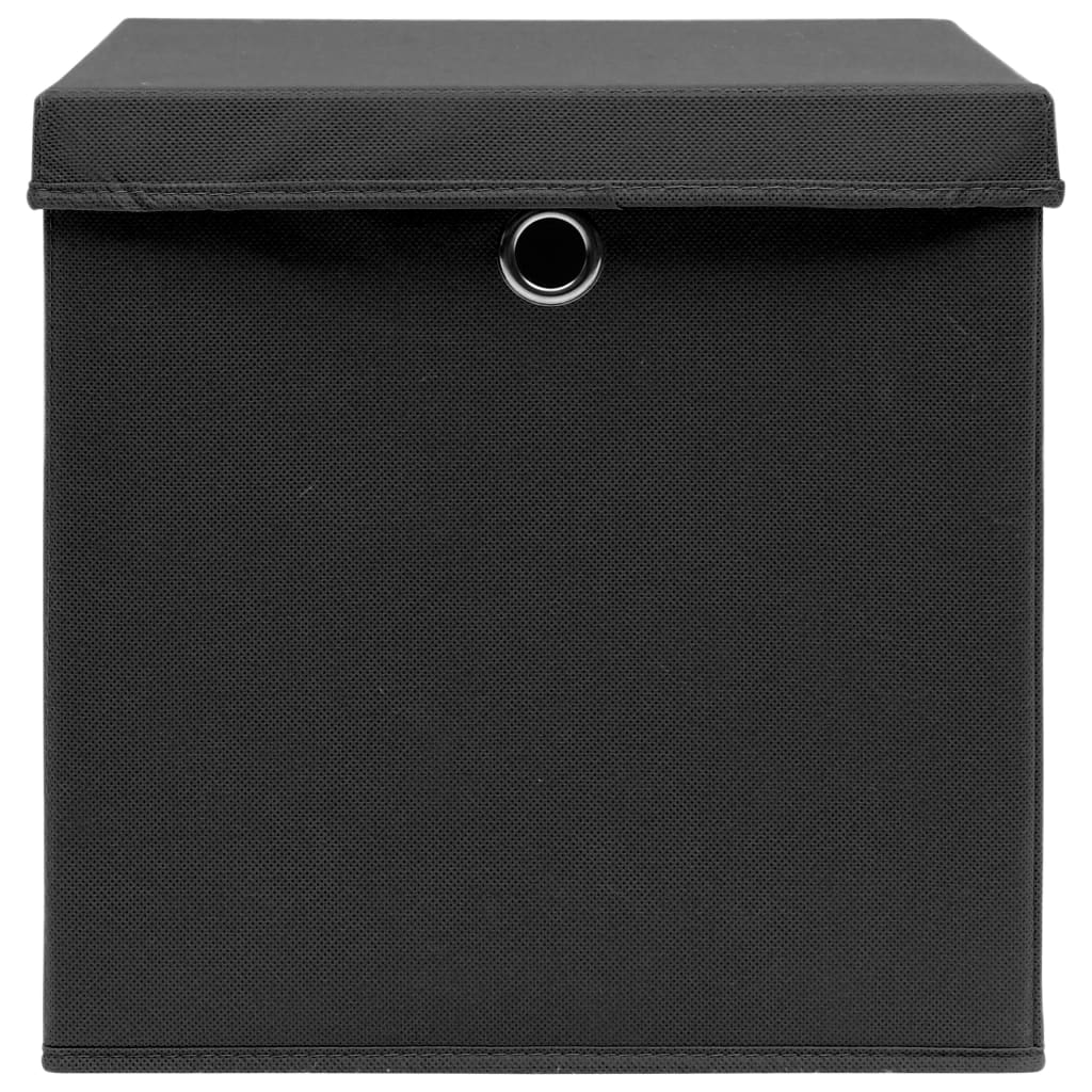 Boîtes de rangement avec couvercles 4 pcs. Tissu noir 32x32x32 cm