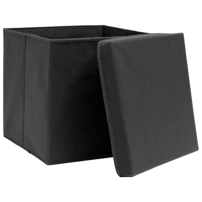 Boîtes de rangement avec couvercles 4 pcs. Tissu noir 32x32x32 cm