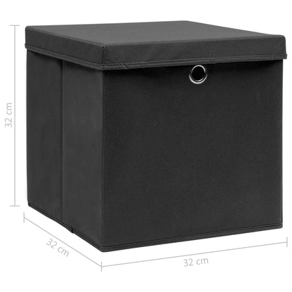 Boîtes de rangement avec couvercles 4 pcs. Tissu noir 32x32x32 cm