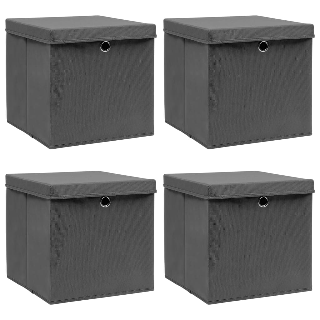 Cajas de almacenamiento con tapa 4 uds. Tela gris 32x32x32 cm