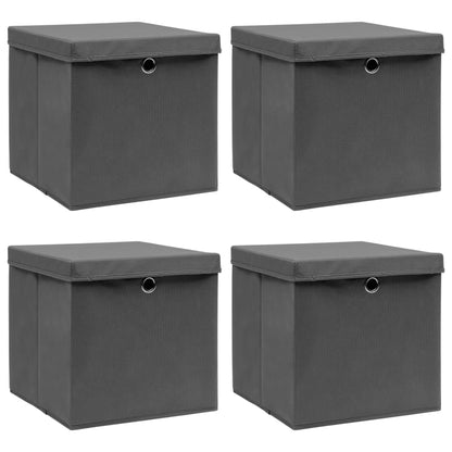 Cajas de almacenamiento con tapa 4 uds. Tela gris 32x32x32 cm