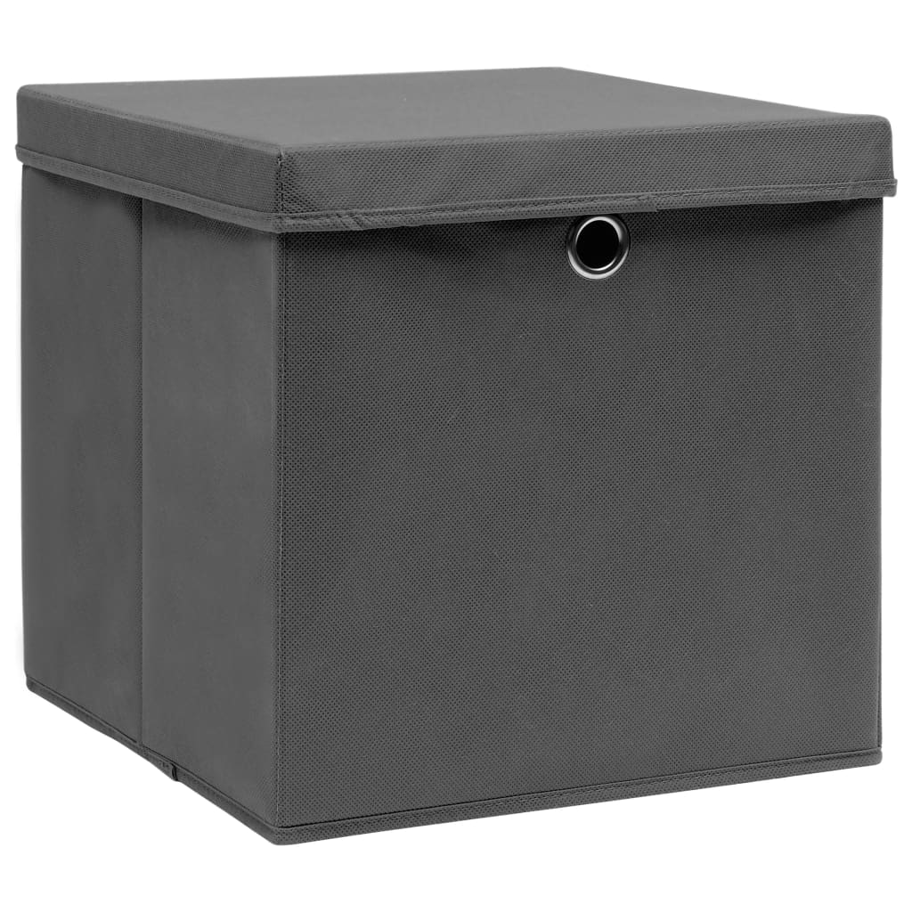 Cajas de almacenamiento con tapa 4 uds. Tela gris 32x32x32 cm