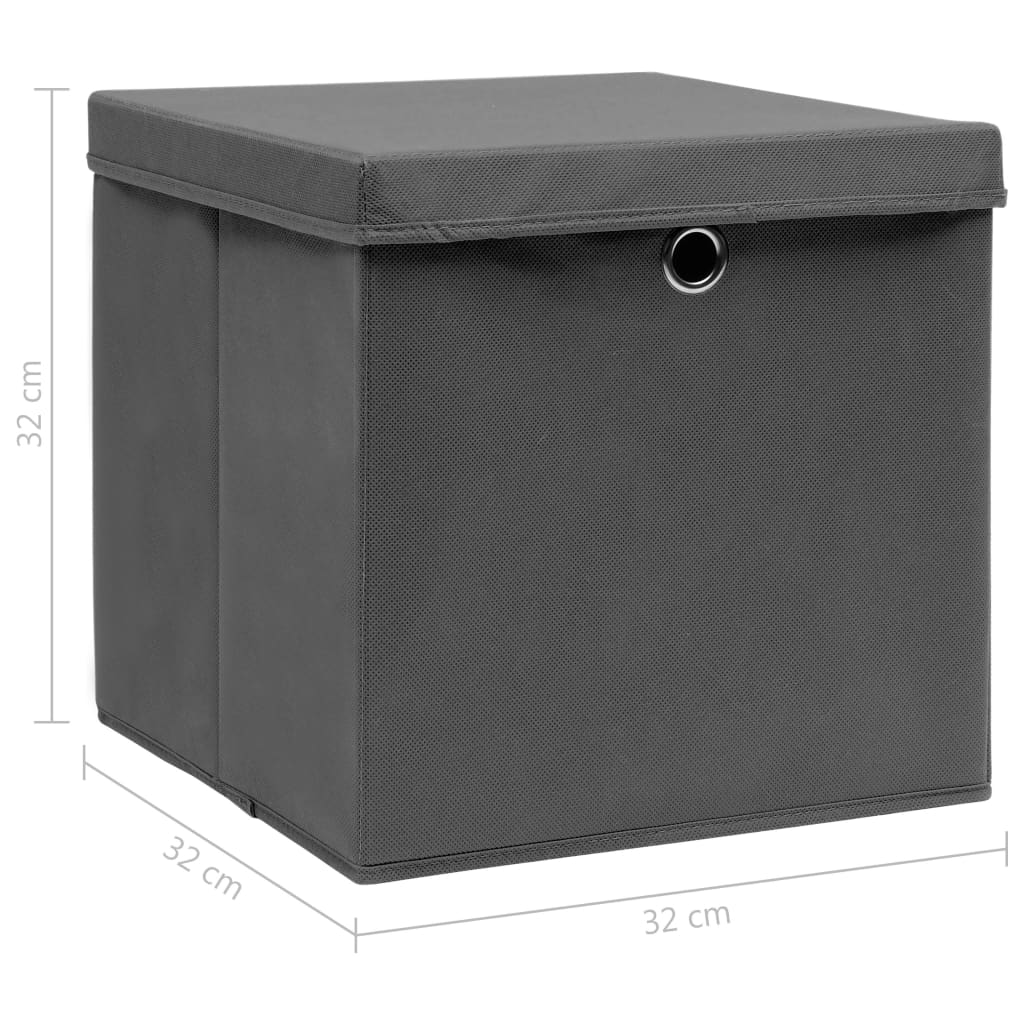 Cajas de almacenamiento con tapa 4 uds. Tela gris 32x32x32 cm