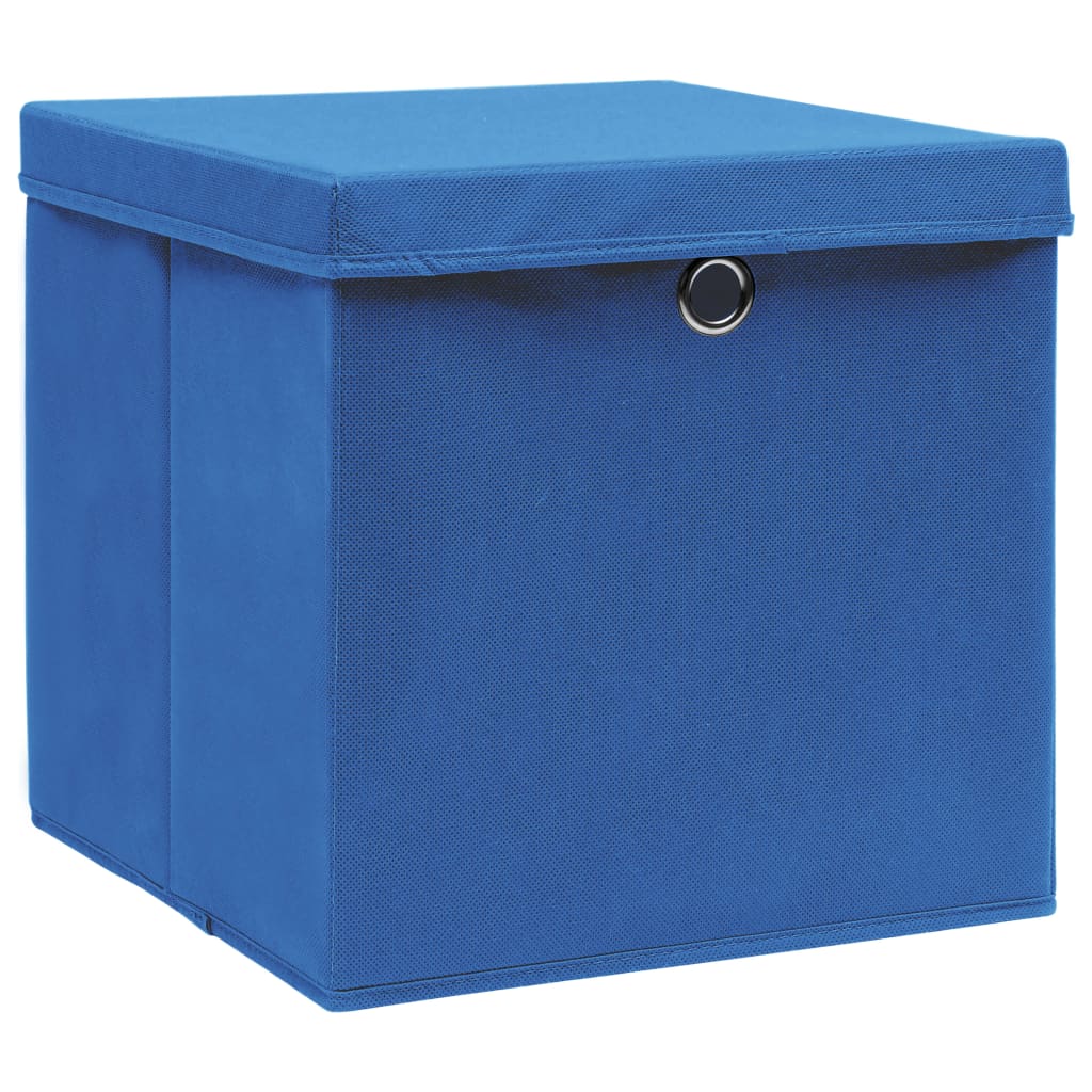 Cajas de almacenamiento con tapa 10 uds. Tela azul 32x32x32 cm.