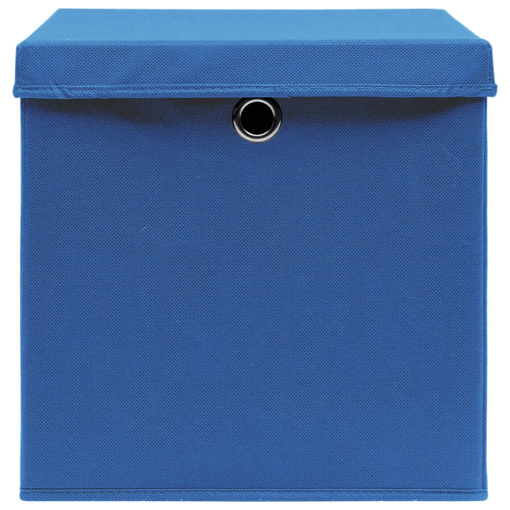 Cajas de almacenamiento con tapa 10 uds. Tela azul 32x32x32 cm.