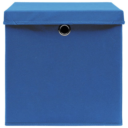 Cajas de almacenamiento con tapa 10 uds. Tela azul 32x32x32 cm.