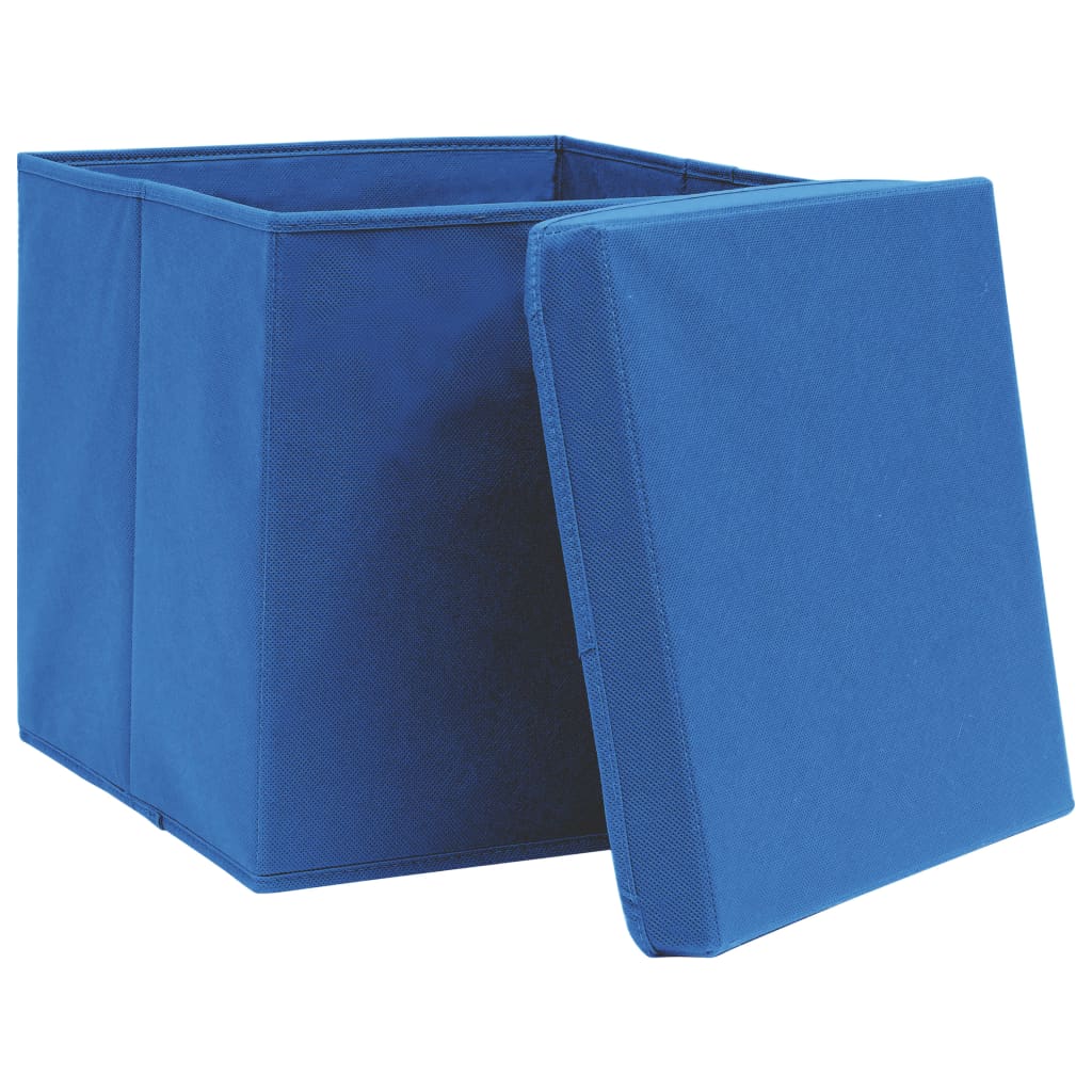 Cajas de almacenamiento con tapa 10 uds. Tela azul 32x32x32 cm.