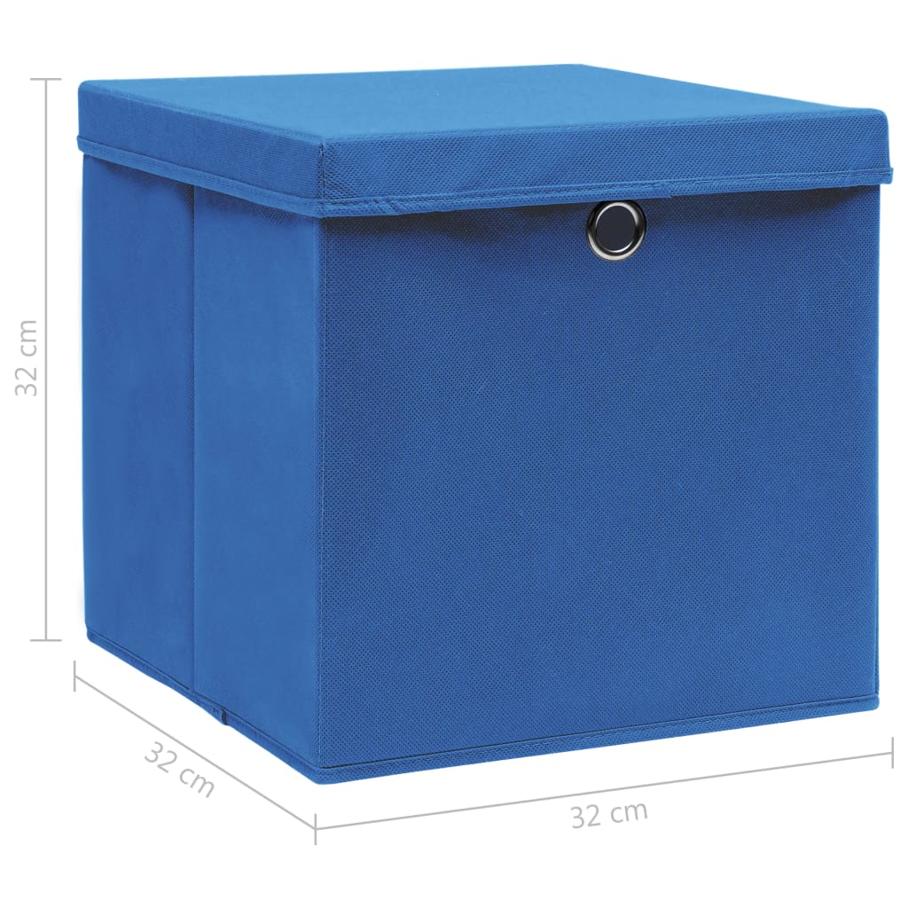 Cajas de almacenamiento con tapa 10 uds. Tela azul 32x32x32 cm.