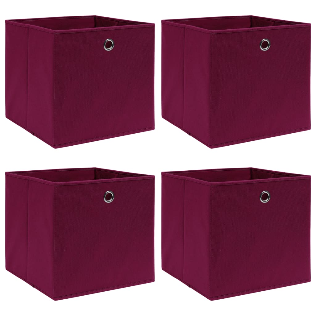 Cajas de almacenamiento 4 uds. Tela rojo oscuro 32x32x32cm.