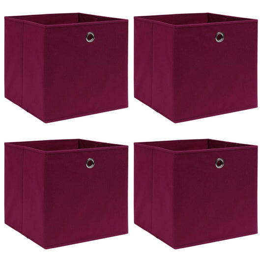 Cajas de almacenamiento 4 uds. Tela rojo oscuro 32x32x32cm.