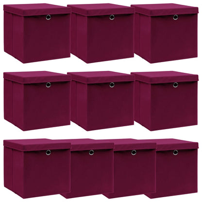 Boîtes de rangement avec couvercles 10 pcs Rouge foncé 32x32x32cm