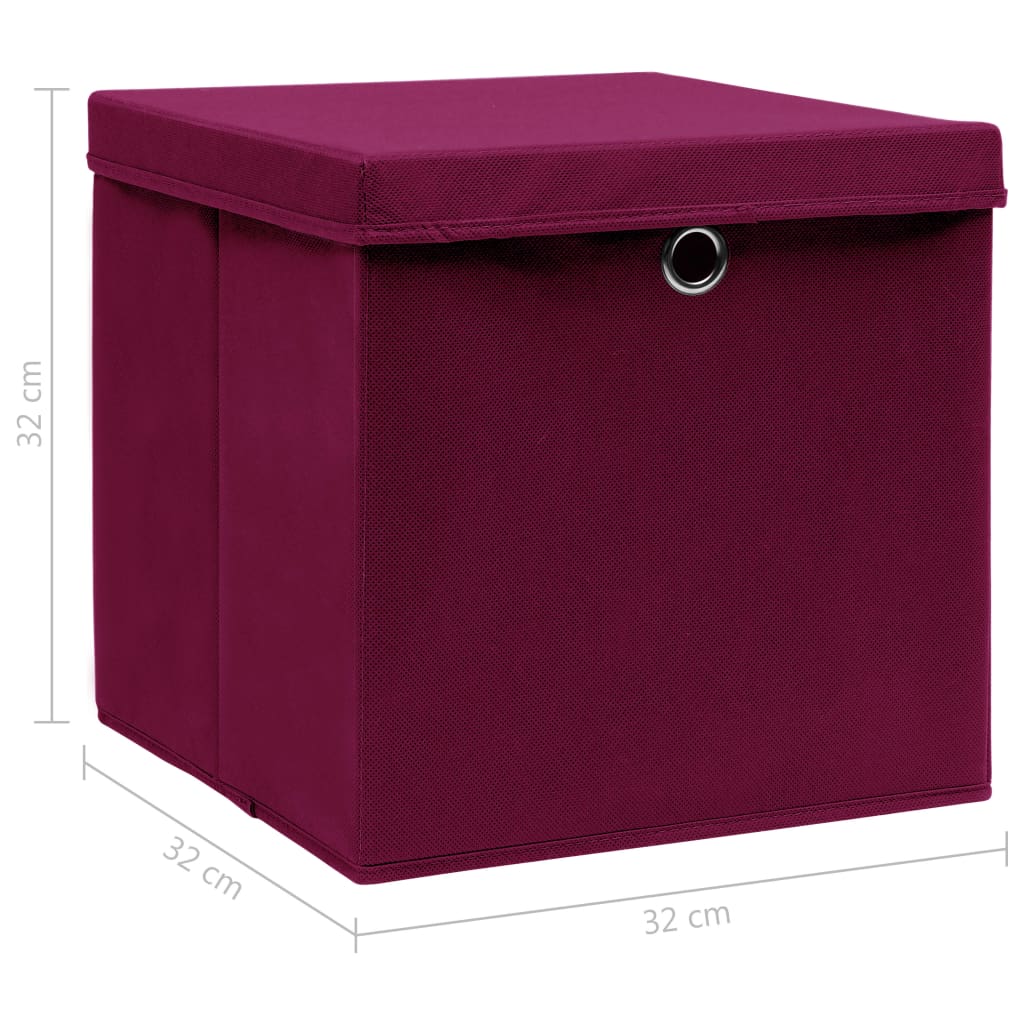 Boîtes de rangement avec couvercles 10 pcs Rouge foncé 32x32x32cm