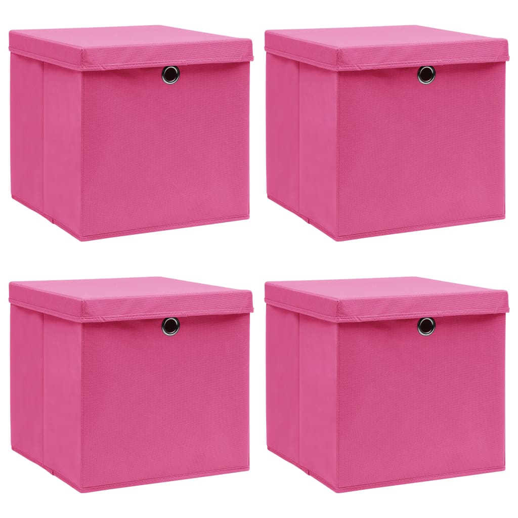 Aufbewahrungsboxen mit Deckeln 4 Stk. Rosa 32x32x32 cm Stoff