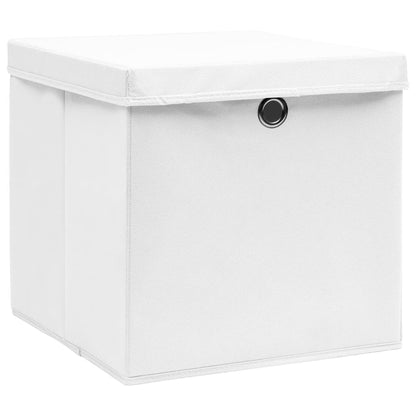 Boîtes de rangement avec couvercles 10 pcs Tissu blanc 32x32x32 cm