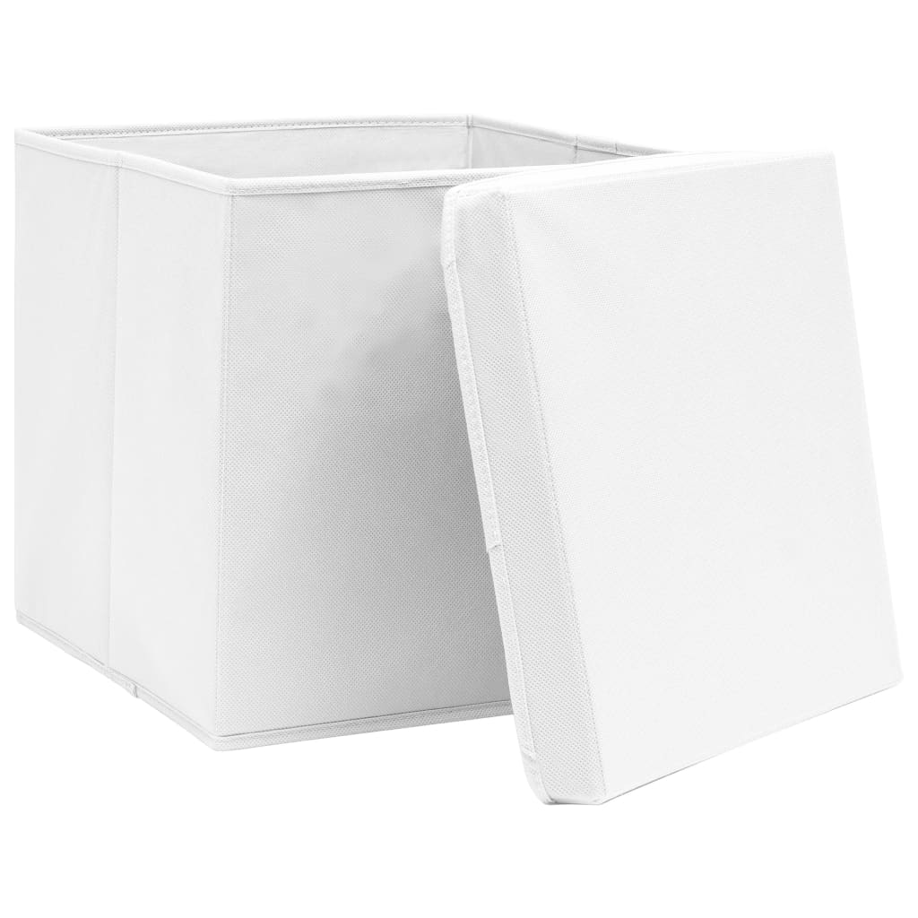 Boîtes de rangement avec couvercles 10 pcs Tissu blanc 32x32x32 cm