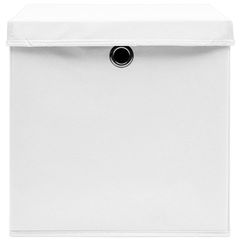 Boîtes de rangement avec couvercles 10 pcs Tissu blanc 32x32x32 cm