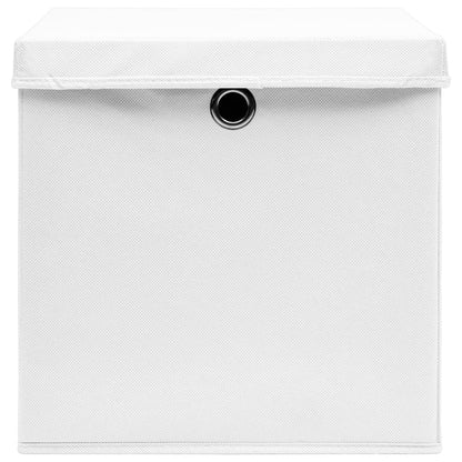 Boîtes de rangement avec couvercles 10 pcs Tissu blanc 32x32x32 cm