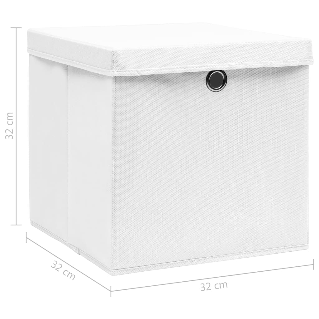 Boîtes de rangement avec couvercles 10 pcs Tissu blanc 32x32x32 cm